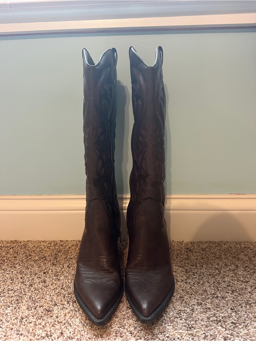 Forever 21 Tall Pointed-Toe Western Boots in Dark Brown